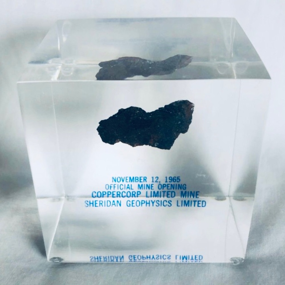 Lucite Mining Vintage Paperweight Ontario Copper Mine Official Opening 1965 Rock